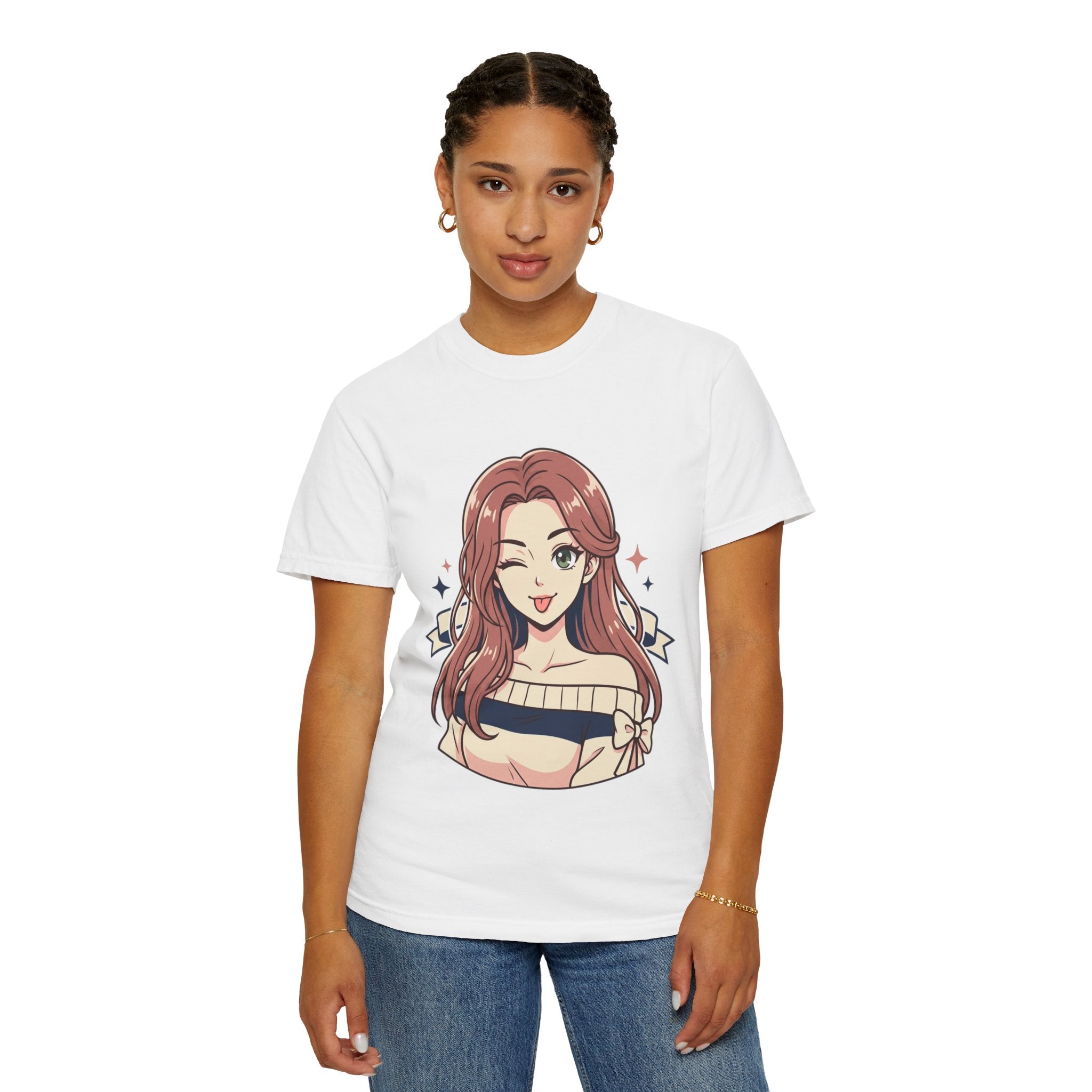 Cute Anime Girl in White T-Shirt | Minimalist Aesthetic Tee