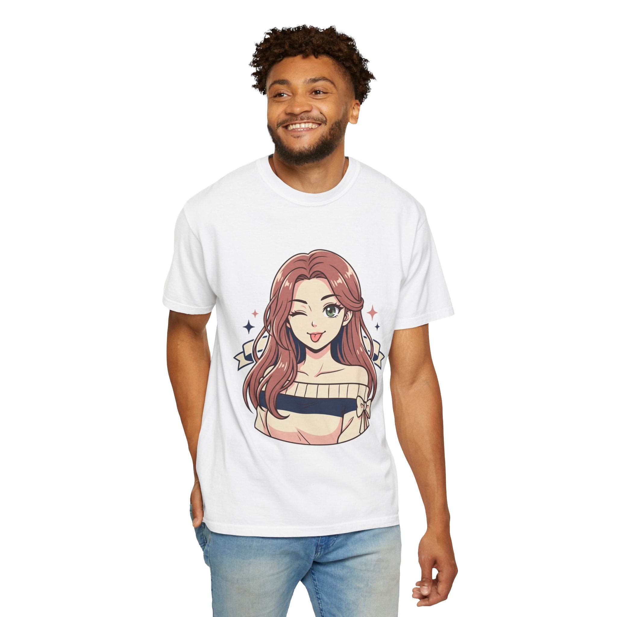 Cute Anime Girl in White T-Shirt | Minimalist Aesthetic Tee