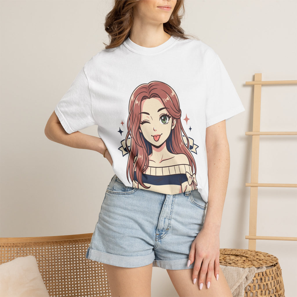 Cute Anime Girl in White T-Shirt | Minimalist Aesthetic Tee