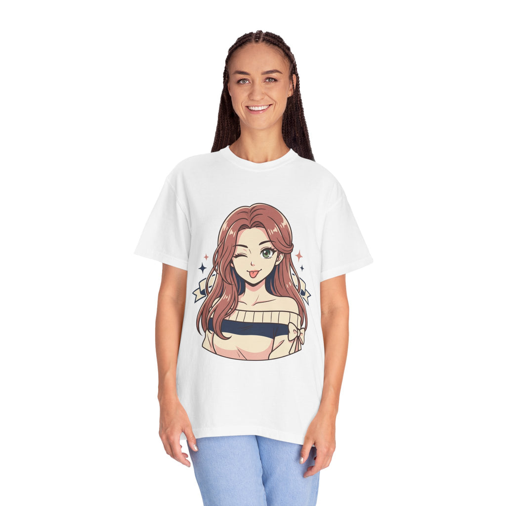 Cute Anime Girl in White T-Shirt | Minimalist Aesthetic Tee