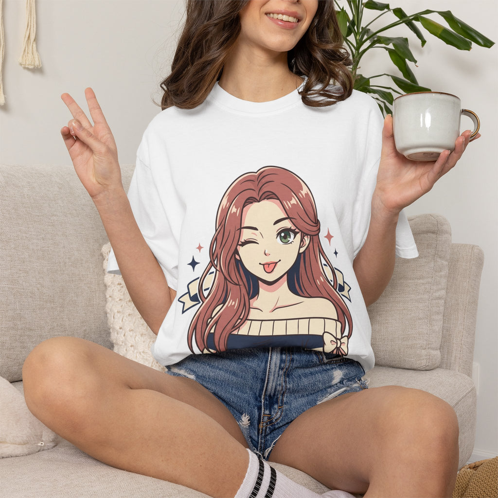 Cute Anime Girl in White T-Shirt | Minimalist Aesthetic Tee